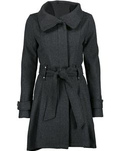 Charcoal Belted Funnel Collar Coat - Size…